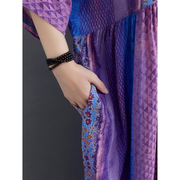 Women Summer Dress Plus Size Boho Floral Loose Fit with Pockets Purple - Picture 8 of 8